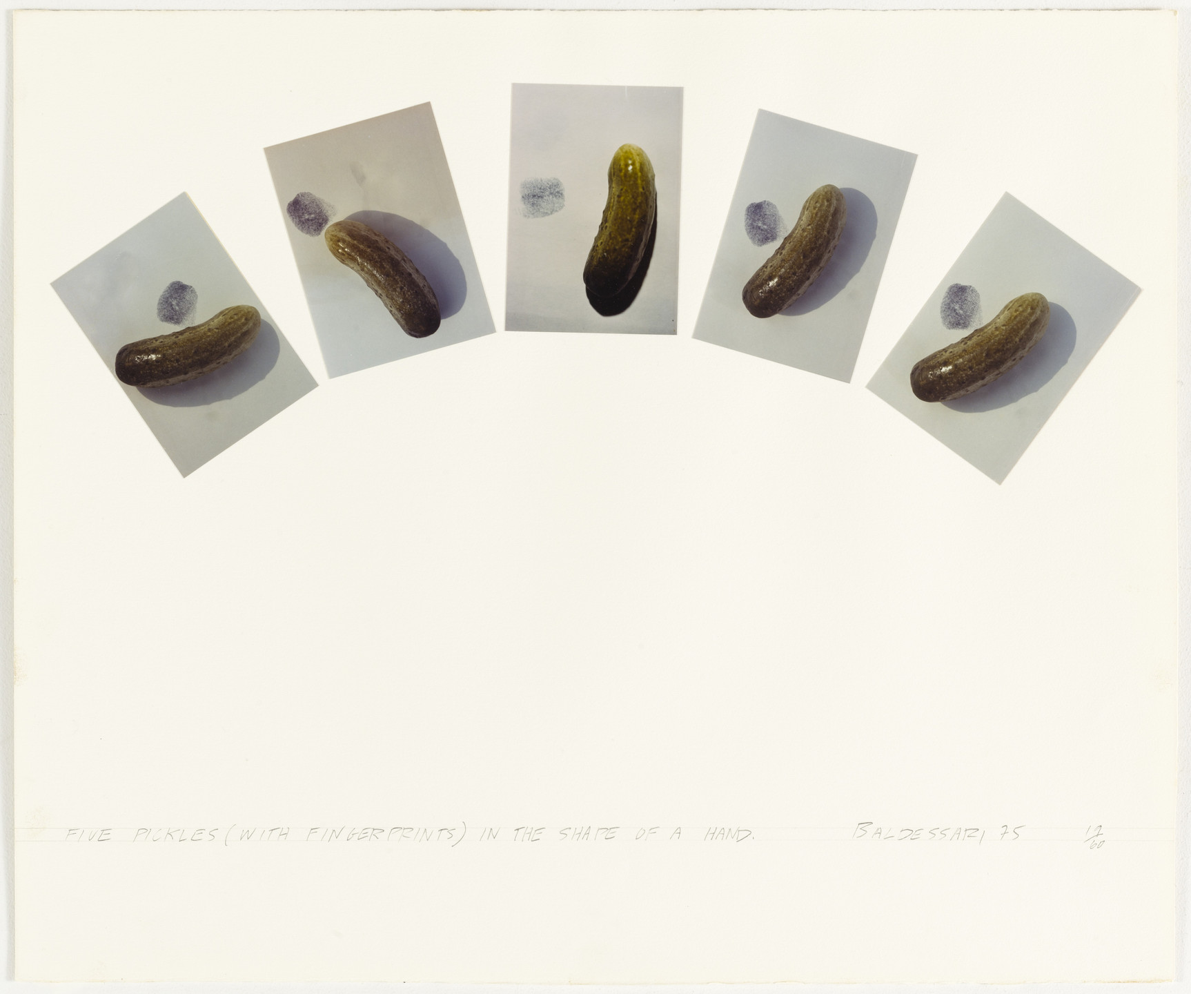 John Baldessari. Five Pickles (with Fingerprints) in the Shape of a Hand. 1975