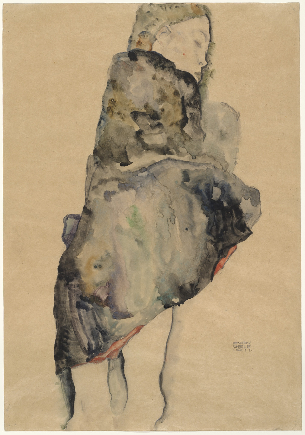 Egon Schiele. Standing Girl Wrapped in Blanket. 1911