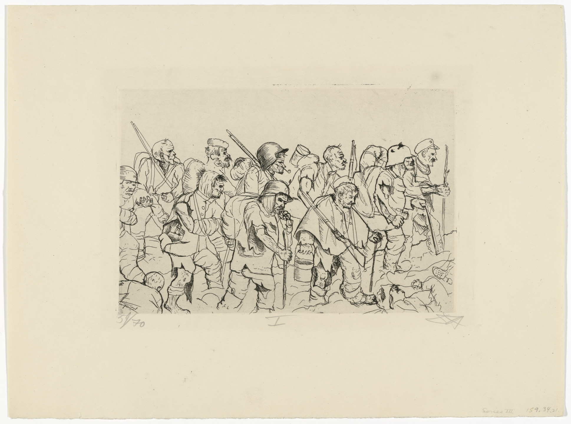 Otto Dix. Battle-Weary Troops Retreat (Battle of the Somme) (Abgekämpfte Truppe geht zurück [Sommeschlacht]) from The War (Der Krieg). 1924