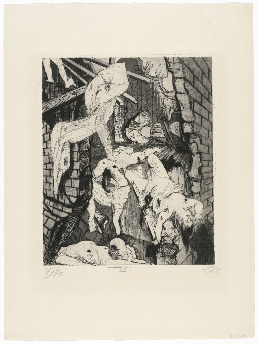 Otto Dix. House Destroyed by Aerial Bombs (Tournai) [Durch Fliegerbomben zerstörtes Haus (Tournai)] from The War (Der Krieg). (1924)