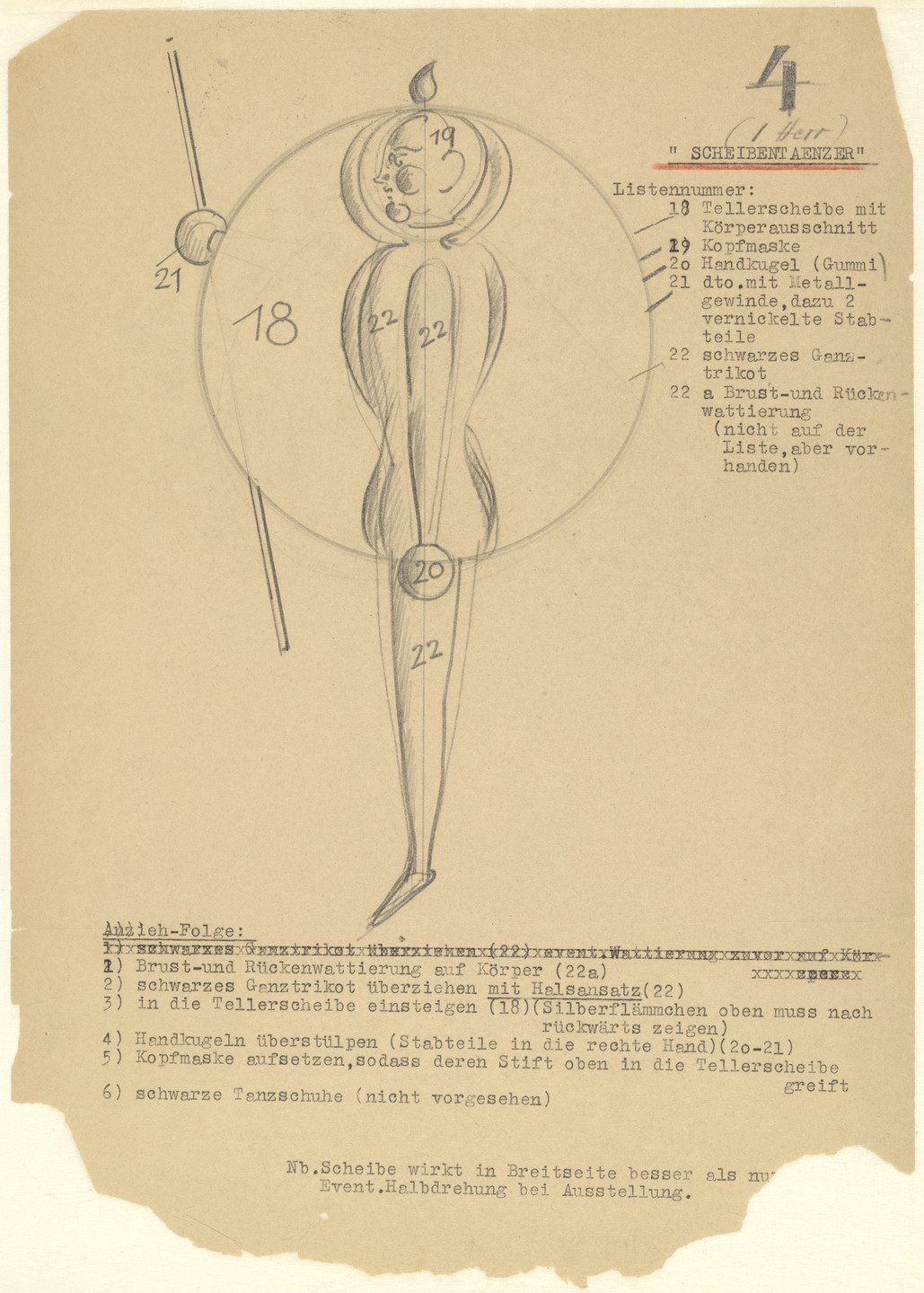 Oskar Schlemmer. Disk Dancer (Scheibentänzer) from Notes and sketches for The Triadic Ballet (Das triadische Ballett). c. 1938