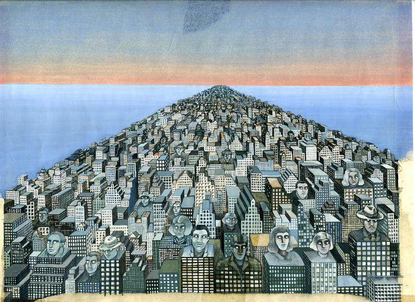 Madelon Vriesendorp. Animation background from Flagrant Délit (In the Act). c. 1979