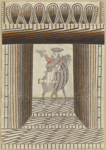 Martín Ramírez. Untitled (Figure with a gun on horseback). n.d.