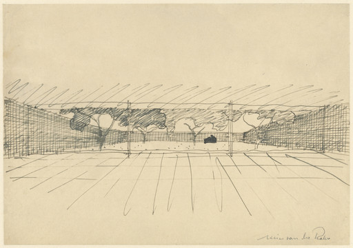 Ludwig Mies van der Rohe. Court House, project (Perspective sketch with mural). 1934