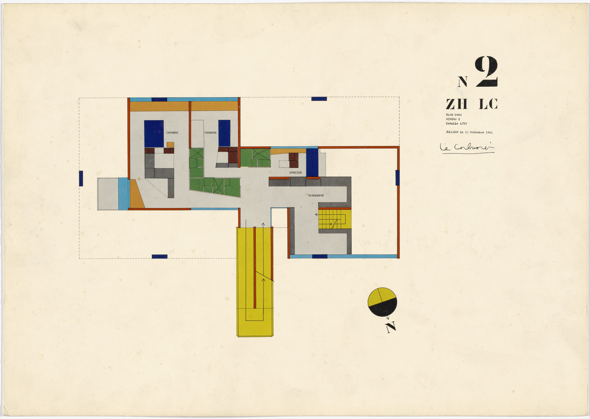 Le Corbusier (Charles-Édouard Jeanneret). Exhibition Pavilion, Z.H.L.C., Zurich, Switzerland (Second-floor plan). 1961