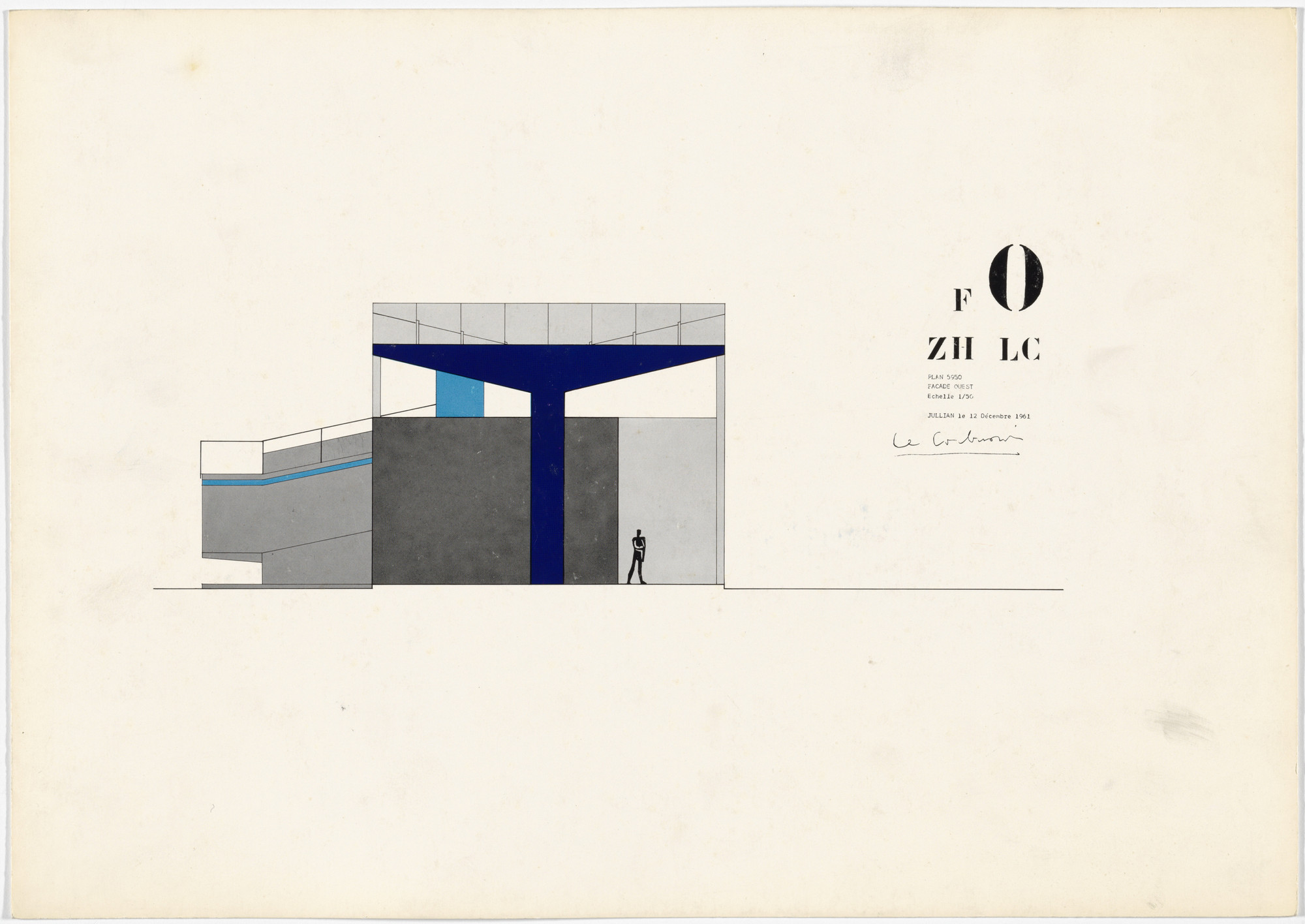 Le Corbusier (Charles-Édouard Jeanneret). Exhibition Pavilion, Z.H.L.C., Zurich, Switzerland (West façade). 1961