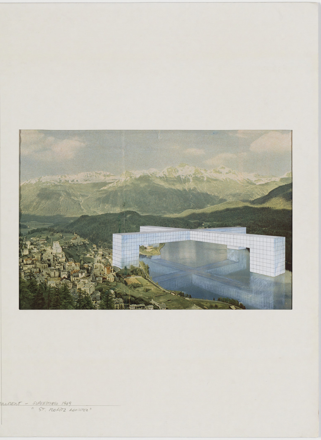 Superstudio, Gian Piero Frassinelli, Alessandro Magris, Roberto Magris, Adolfo Natalini, Cristiano Toraldo di Francia. The Continuous Monument: St. Moritz Revisited, project (Perspective). 1969