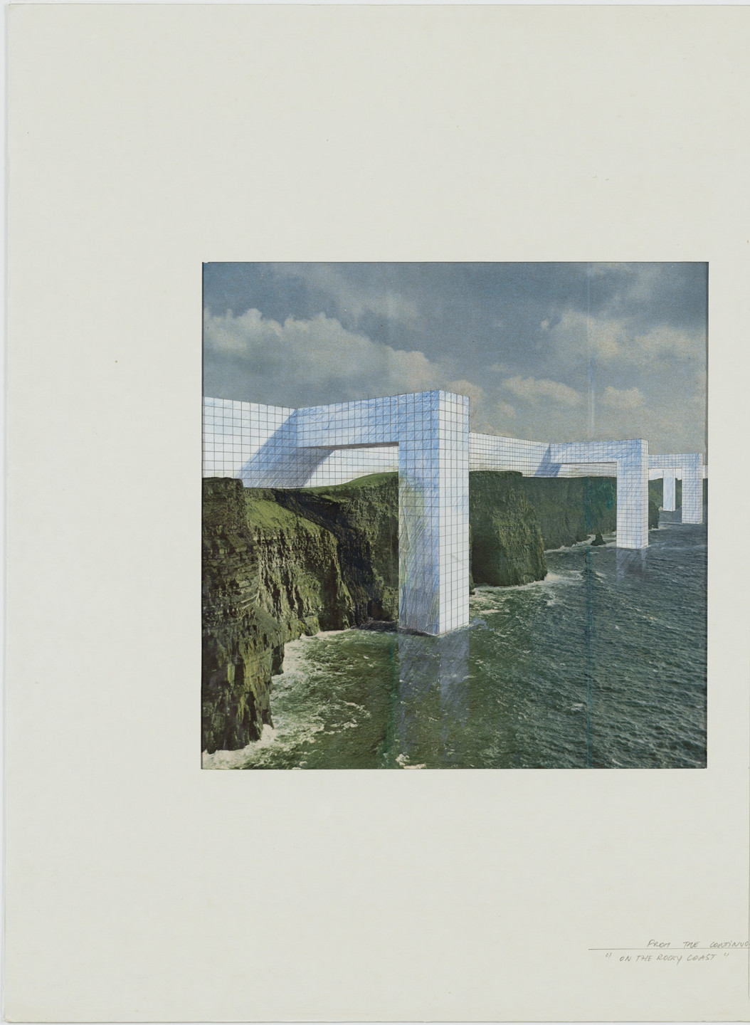 Superstudio, Gian Piero Frassinelli, Alessandro Magris, Roberto Magris, Cristiano Toraldo di Francia, Adolfo Natalini. The Continuous Monument: On the Rocky Coast, project (Perspective). 1969