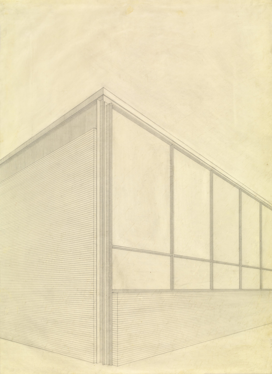Ludwig Mies van der Rohe. IIT Library and Administration Building, Chicago, Illinois, Perspective for southeast corner. c. 1944-45