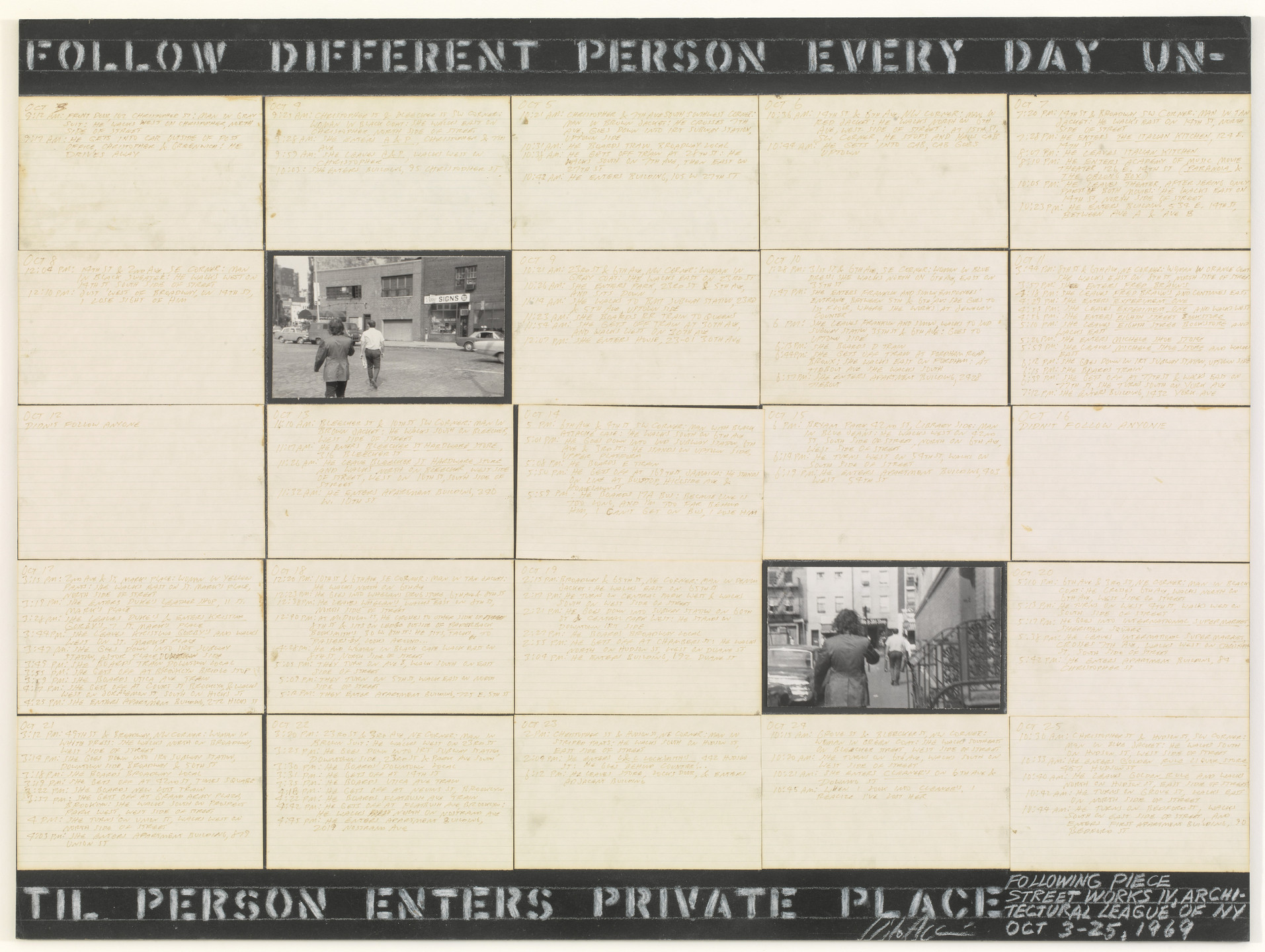 Vito Acconci. Following Piece. 1969