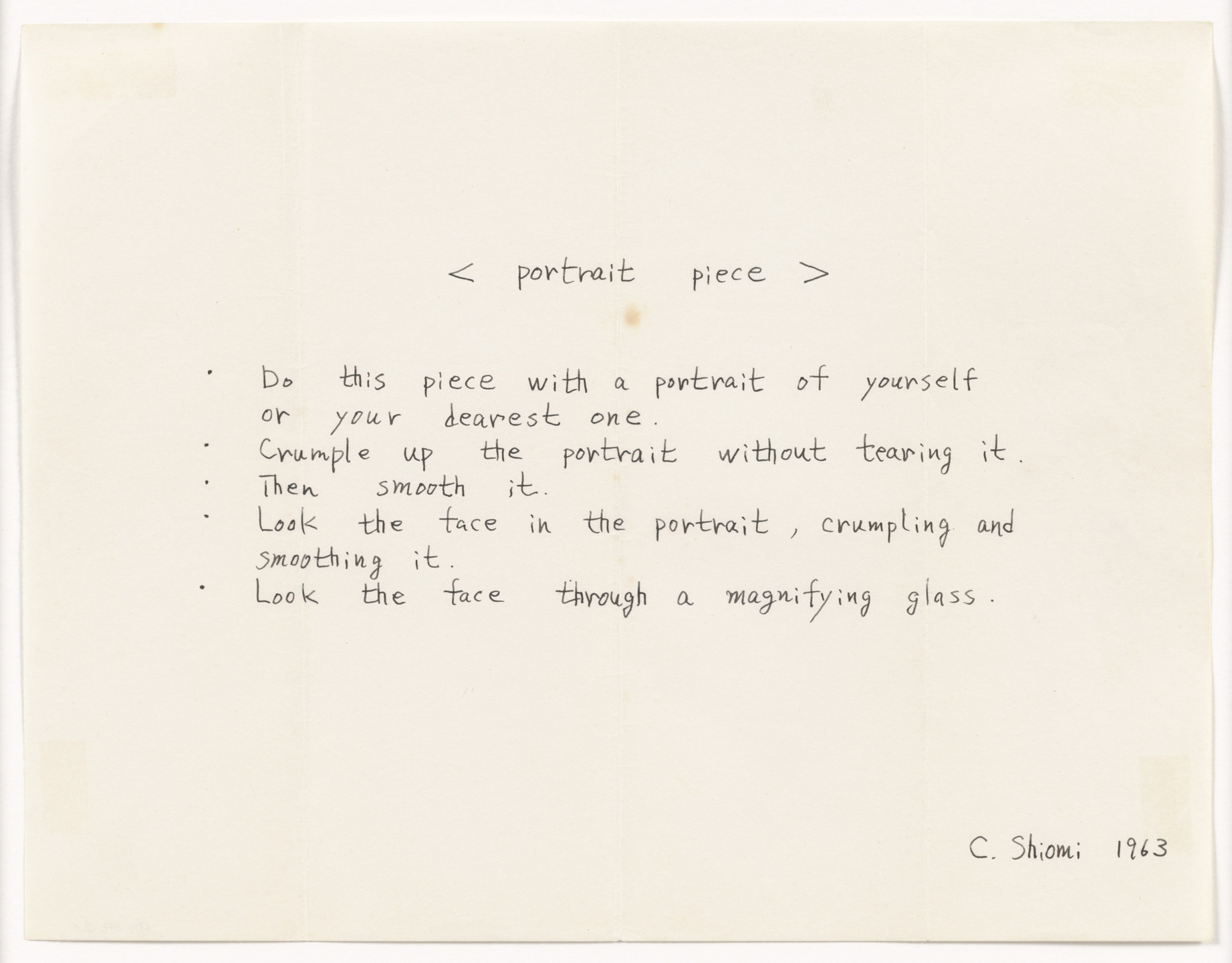Mieko Shiomi. &lt; portrait piece &gt;. 1963