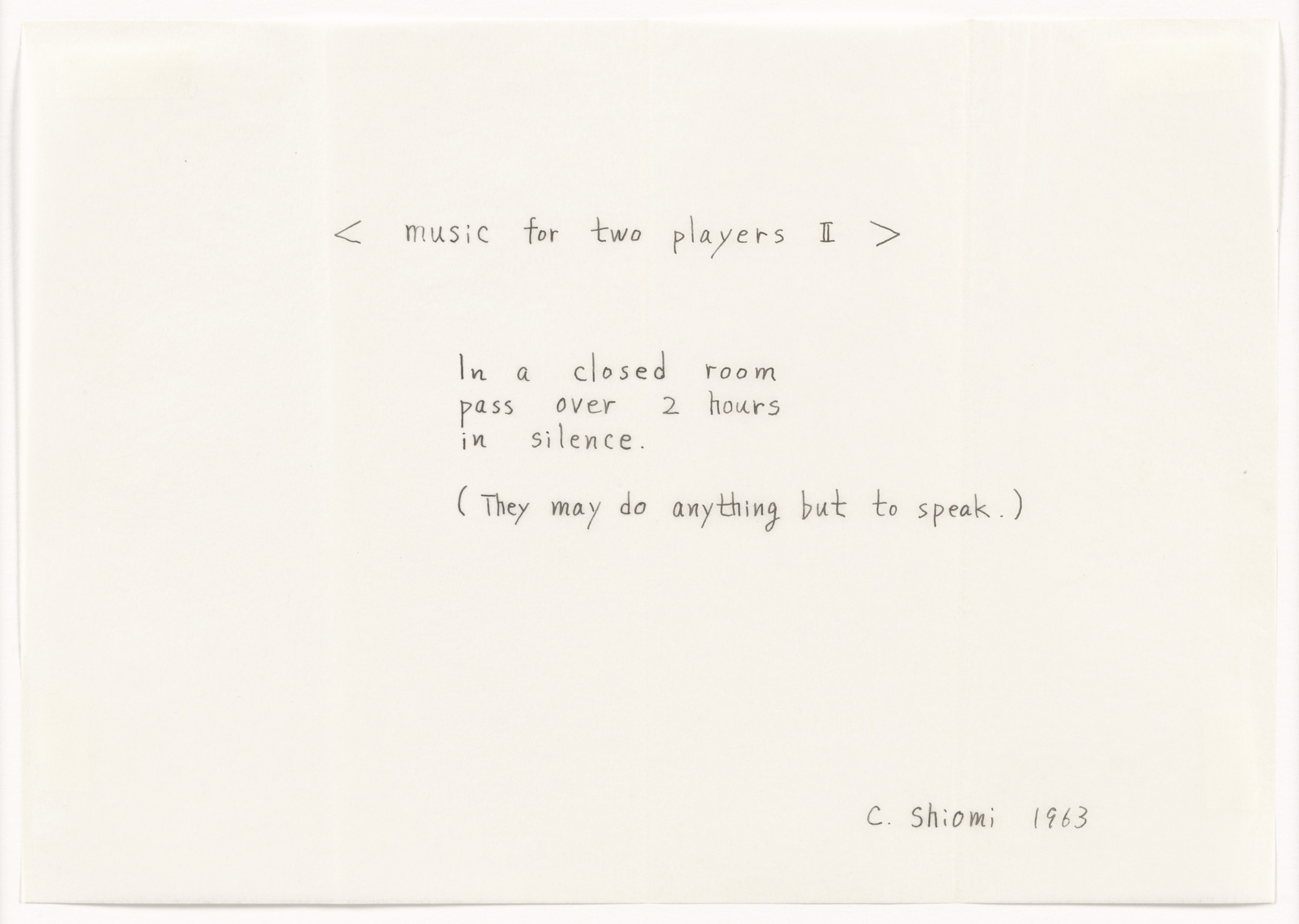 Mieko Shiomi. < music for two players II >. 1963
