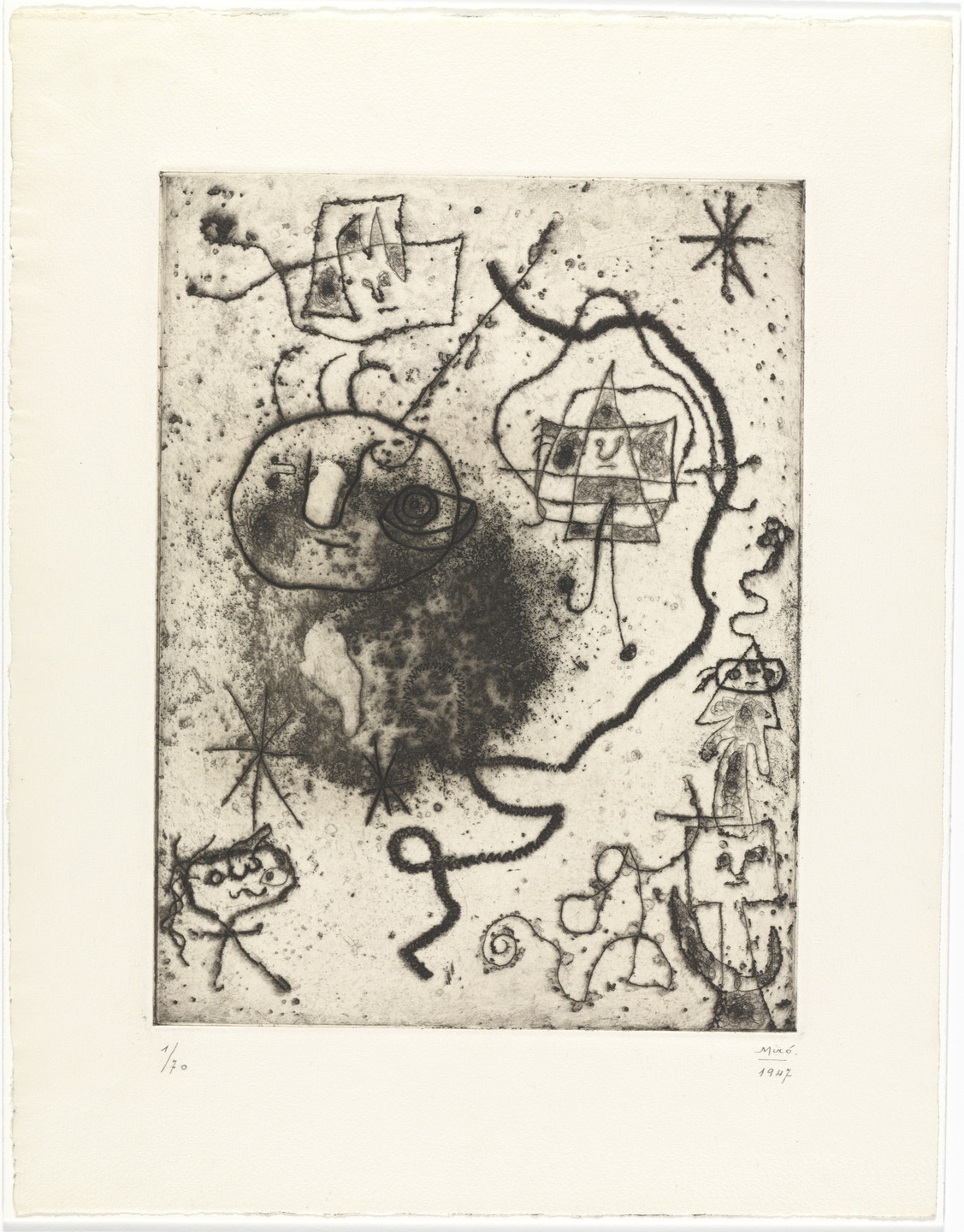 Joan Miró. Young Girl Skipping Rope, Women, Birds (Fillette, sautant à la corde, femmes, oiseaux) from Brunidor Portfolio, No. 1. 1947
