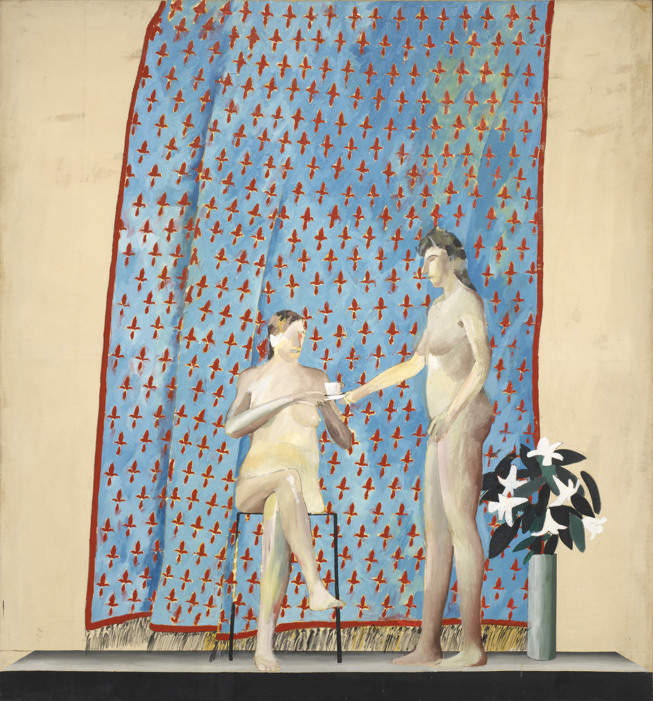 David Hockney. Seated Woman Being Served Tea by Standing Companion. 1963