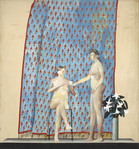 David Hockney. Seated Woman Being Served Tea by Standing Companion. 1963