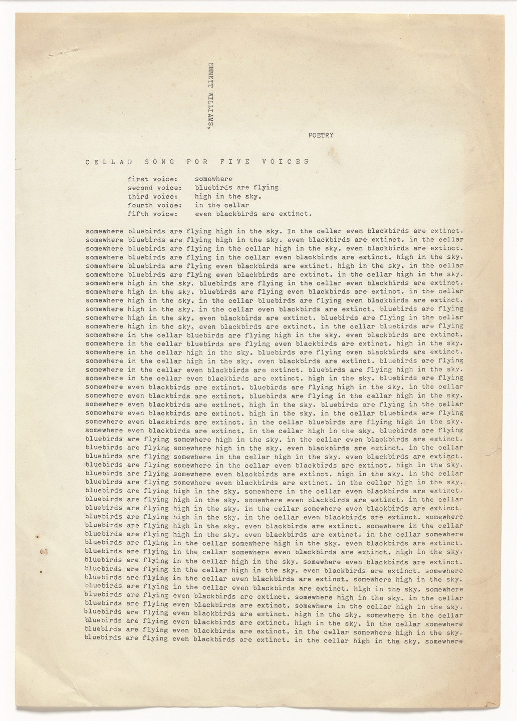 Emmett Williams. Cellar Song for Five Voices. c. 1960