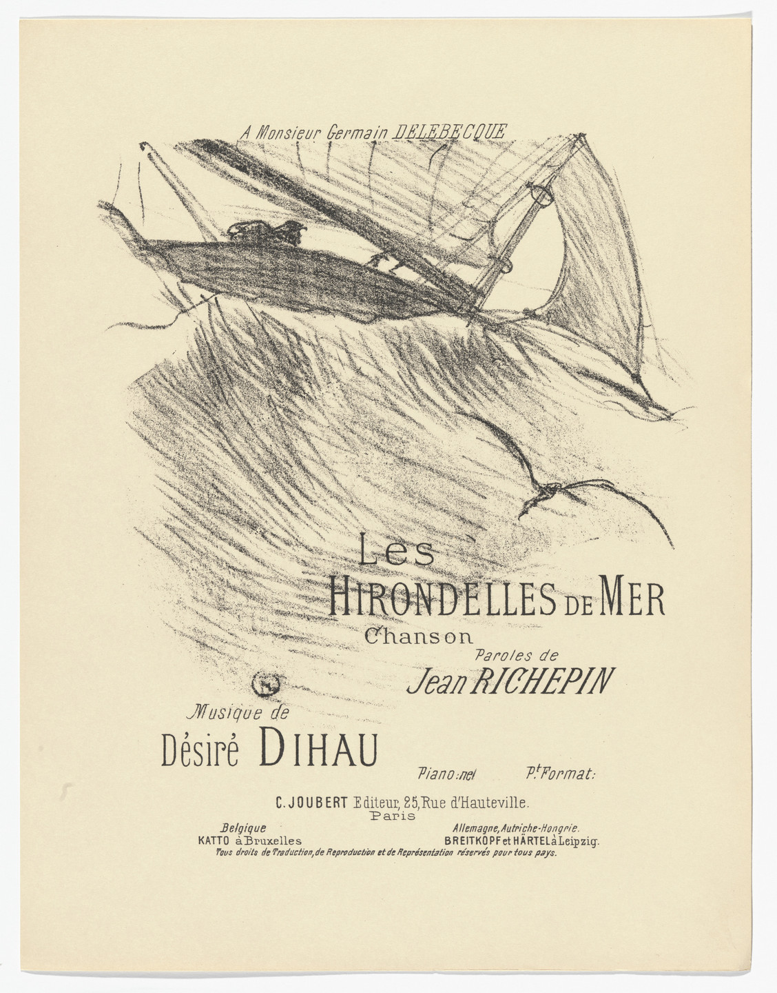Henri de Toulouse-Lautrec. The Sea Swallows (Les hirondelles de mer) from- Quatorze lithographies originales (Mélodies de Désiré Dihau). 1895, published 1935