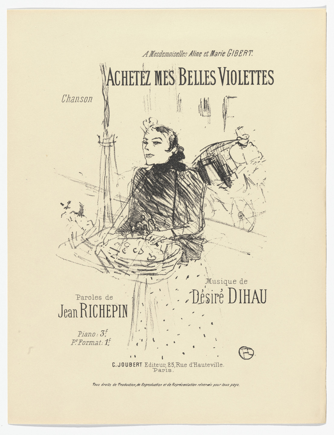 Henri de Toulouse-Lautrec. Buy My Beautiful Violets (Achetez mes belles violettes) from Quatorze lithographies originales (Mélodies de Désiré Dihau). 1895, published 1935