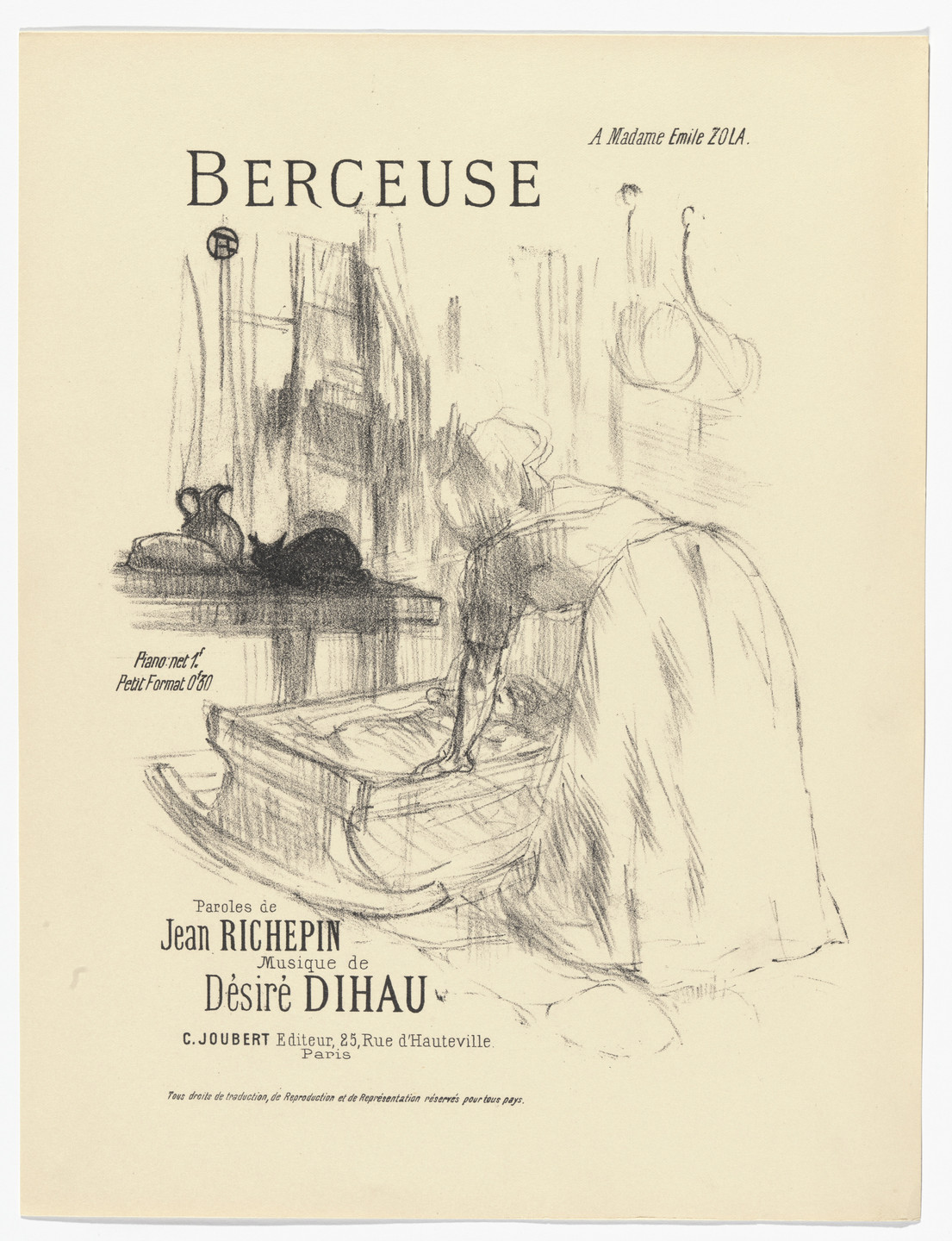 Henri de Toulouse-Lautrec. Lullaby (Berceuse) from Quatorze lithographies originales (Mélodies de Désiré Dihau). 1895, published 1935