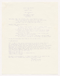 Flyer for Music and Poetry of Henry Flynt, 112 Chambers Street, February 25–26, 1961
