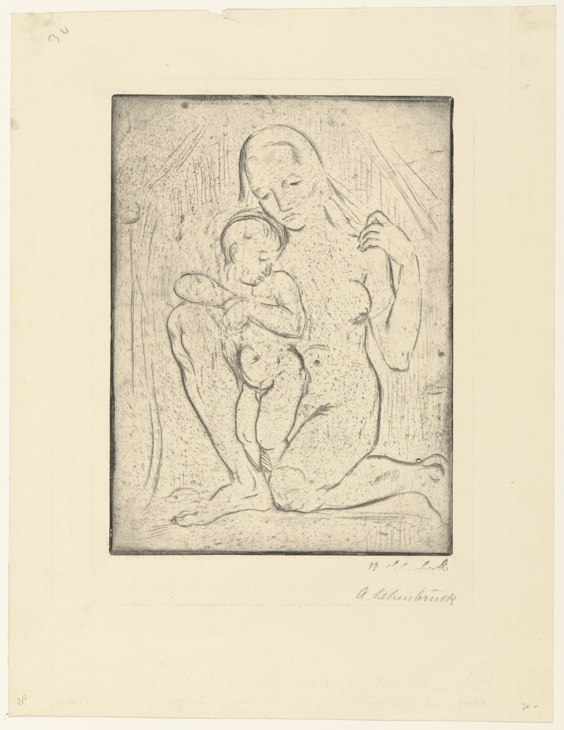 Wilhelm Lehmbruck. Mother and Child (kneeling, full) [Mutter und Kind (kniend ganz)]. (1910, printed 1920)