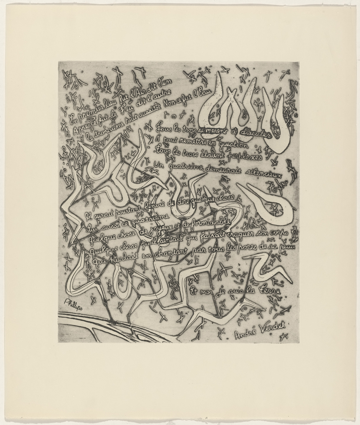 Helen Phillips, André Verdet. In-text plate (folio 17) from 21 Etchings and Poems. 1960