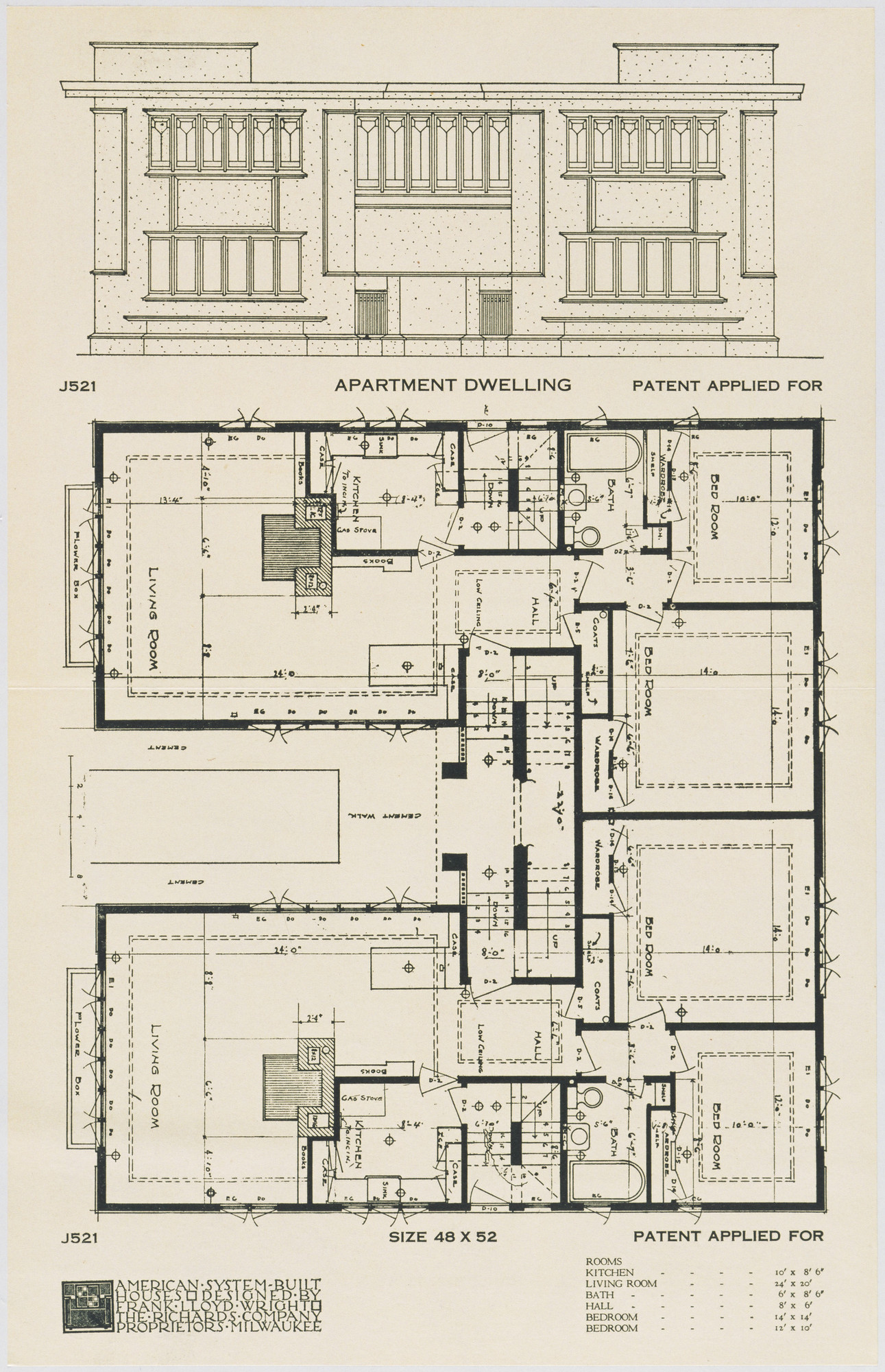 Frank Lloyd Wright American System Built Houses For The Richards Frank Lloyd Wright American System Built Houses For The Richards Company Project Milwaukee Wisconsin Apartment Dwelling Plan And Elevation C 1915 17