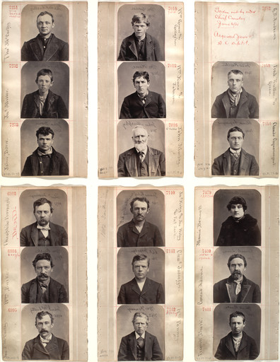 Unidentified photographer. Untitled (Pages from an album of mugshots). 1870s-80s