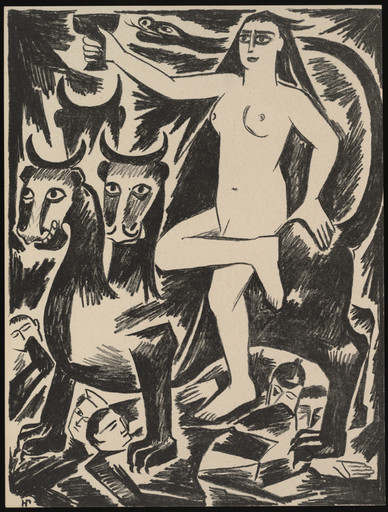 Natalia Goncharova. Deva Na Zvere (Maiden on the Beast) from Misticheskie obrazy voiny. 14 litografii (Mystical Images of War: Fourteen Lithographs). 1914