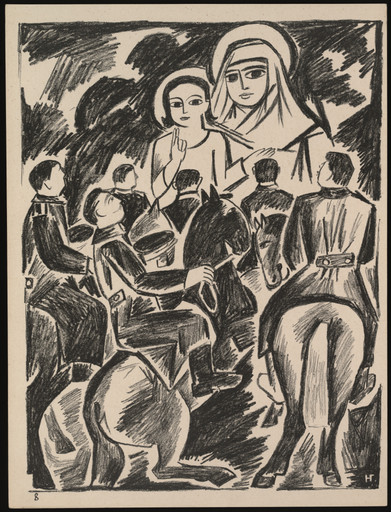 Natalia Goncharova. Videnie v oblakakh (Vision in the Clouds) from Misticheskie obrazy voiny. 14 litografii (Mystical Images of War: Fourteen Lithographs). 1914