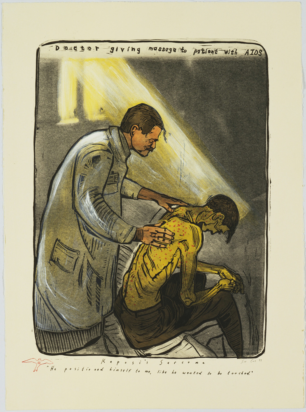 Sue Coe. Doctor Giving Massage to Patient with AIDS from The New Provincetown Print Project 1993. 1993