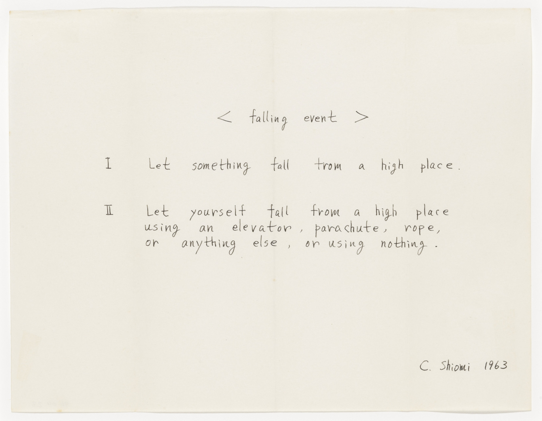 Mieko Shiomi. &lt; falling event &gt;. 1963