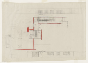 Ulrich Lange House Project, Krefeld, Germany, Two exterior elevations, one exterior perspective, and plan