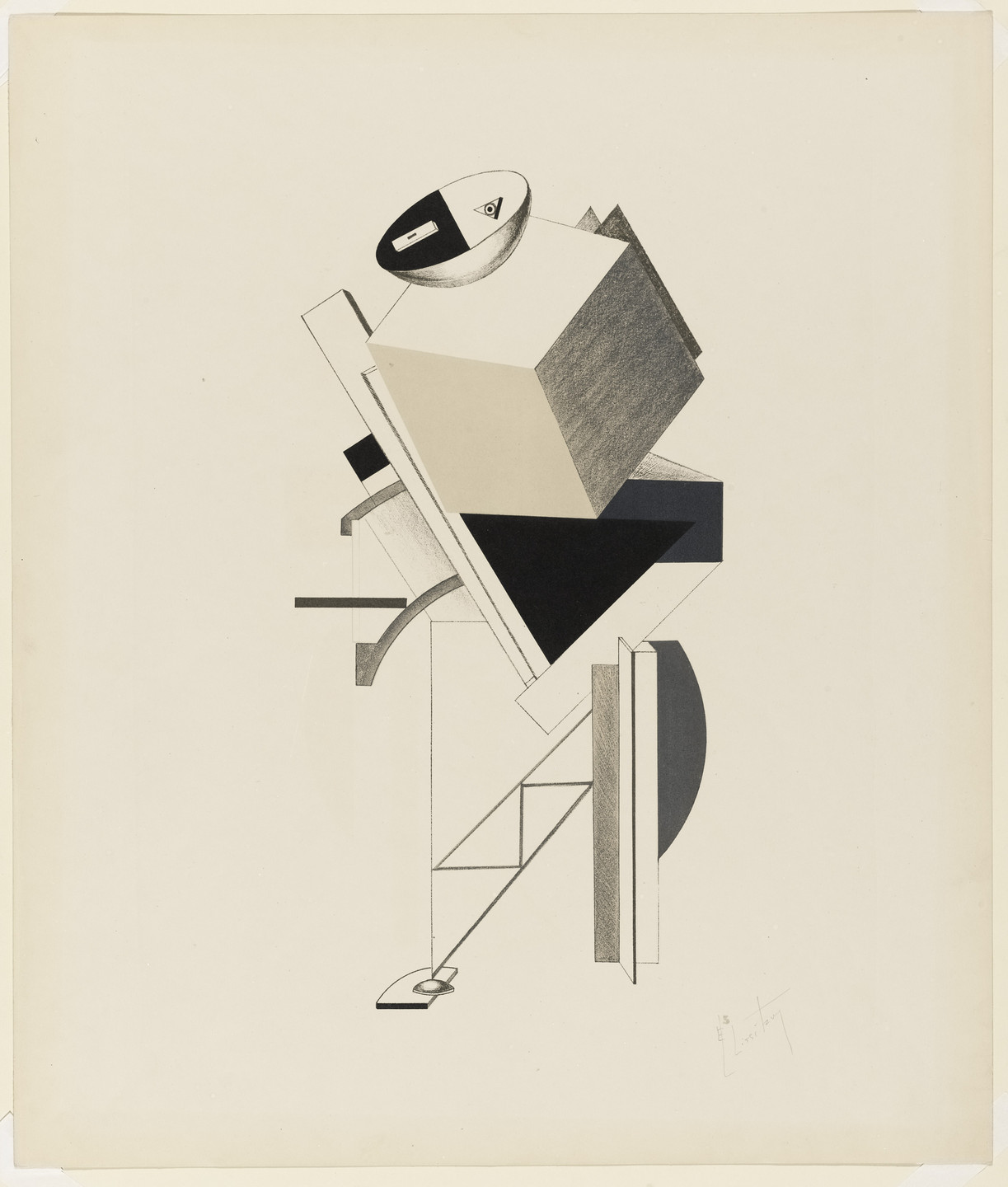El Lissitzky. Sentry (Posten) from Figurines: The Three-Dimensional Design of the Electro-Mechanical Show Victory over the Sun (Figurinen, die plastische Gestaltung der elektro-mechanischen Schau Sieg über die Sonne). 1920–21, published 1923