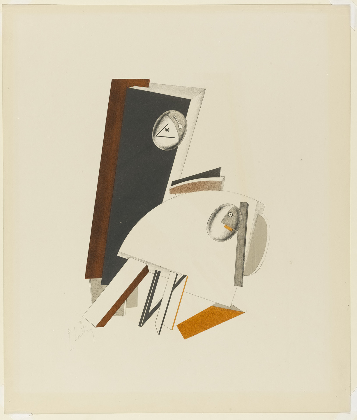 El Lissitzky. Anxious Ones (Ängstliche) from Figurines: The Three-Dimensional Design of the Electro-Mechanical Show Victory over the Sun (Figurinen, die plastische Gestaltung der elektro-mechanischen Schau Sieg über die Sonne). 1920–21, published 1923
