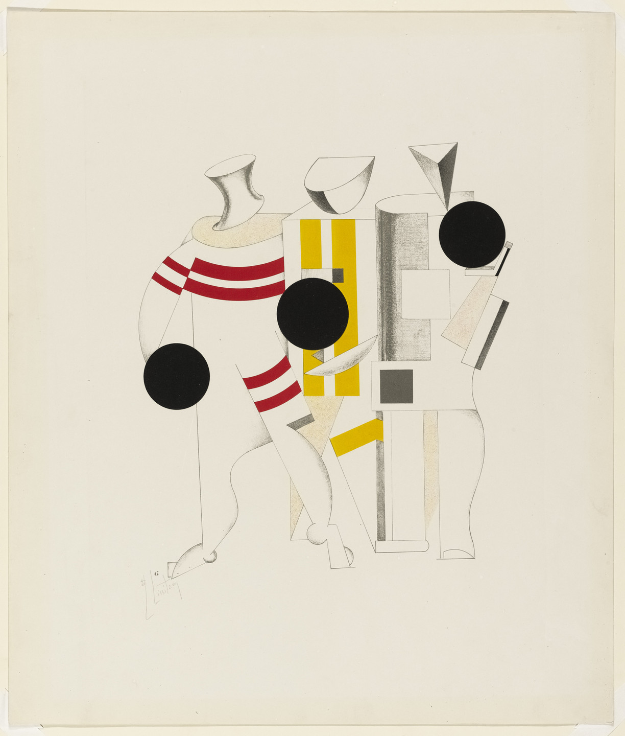 El Lissitzky. Sportsmen (Sportsmänner) from Figurines: The Three-Dimensional Design of the Electro-Mechanical Show Victory over the Sun (Figurinen, die plastische Gestaltung der elektro-mechanischen Schau Sieg über die Sonne). 1920–21, published 1923