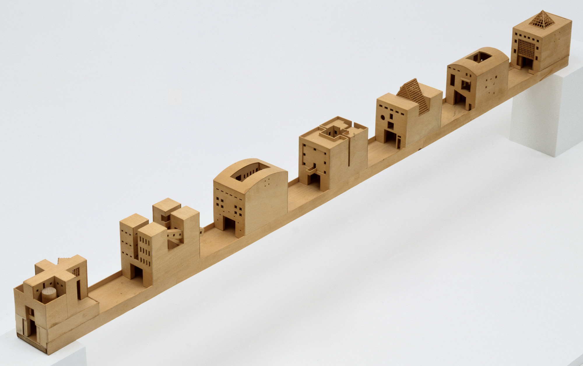 Steven Holl Architects, Steven Holl, Mark Janson, Joseph Fenton, Suzanne Powadiuk, James Rosen. Bridge of Houses Project, Melbourne, Australia (Scale model 1/16&#34; = 1&#39;0&#34;). 1979–1982