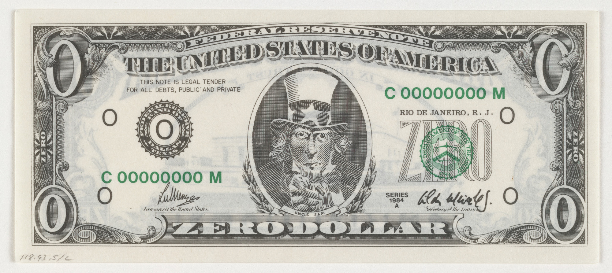 Cildo Meireles. Zero Dollar. 1978–84