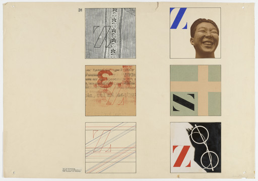 Albrecht Heubner. Studies in Illusion of Distance and Proximity for Purposes of Layout and Display. Given: Form of Letter Z. Free Choice of Additional Elements (From Joost Schmidt's Bauhaus Design Course). 1930–1933
