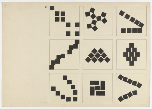 Albrecht Heubner. Studies in Composition. Given: Nine Squares of Equal Size (From Joost Schmidt's Bauhaus Design Course). 1930–1933