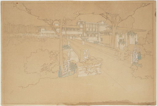 Frank Lloyd Wright. Sherman H. Booth Residence, Glencoe, IL (Perspective of scheme one). 1911