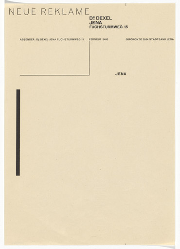 Walter Dexel. Neue Reklame Jena letterhead. 1926