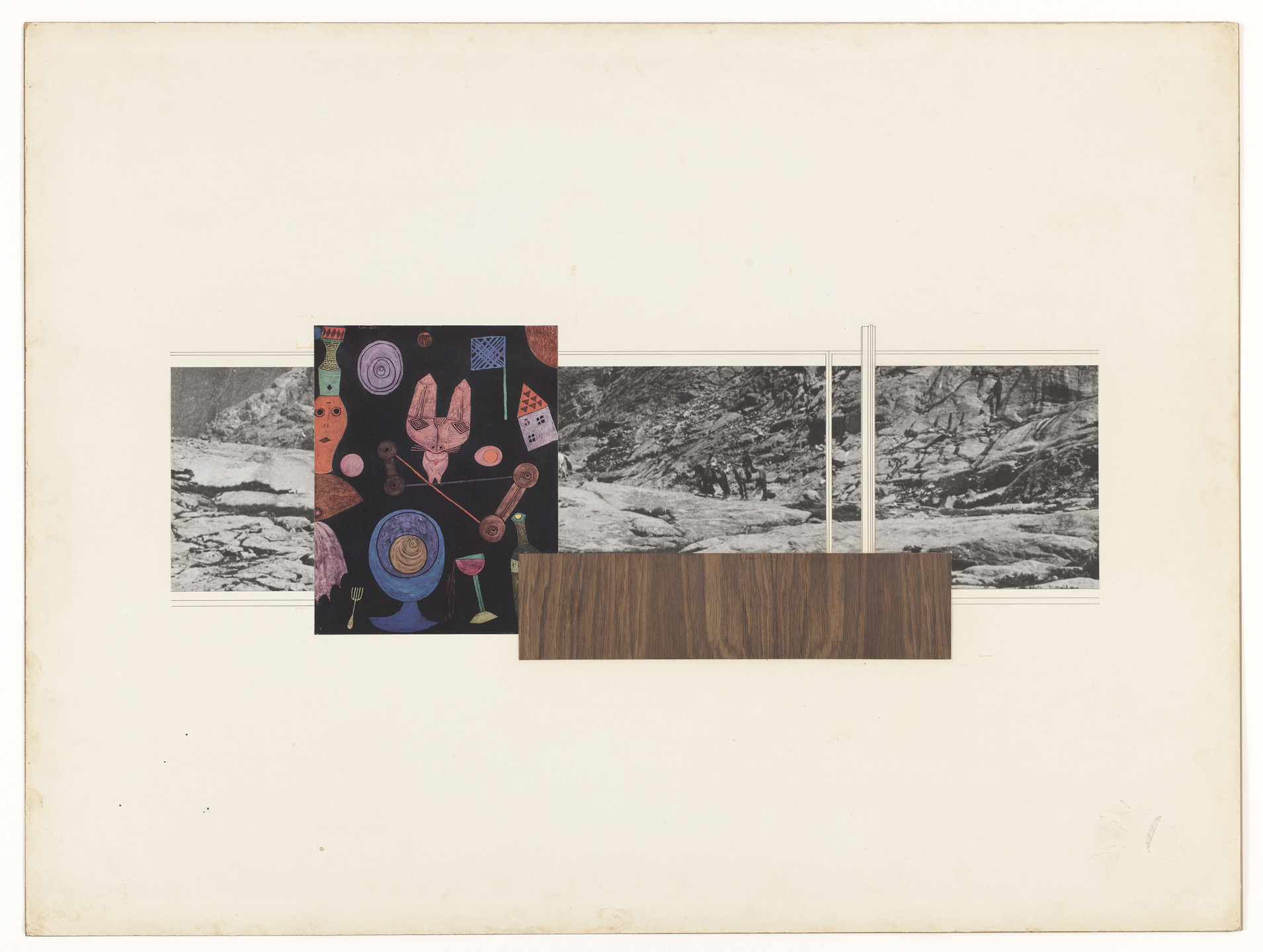 Ludwig Mies van der Rohe. Resor House project, Jackson Hole, Wyoming (Interior perspective of living room and south glass wall). 1939