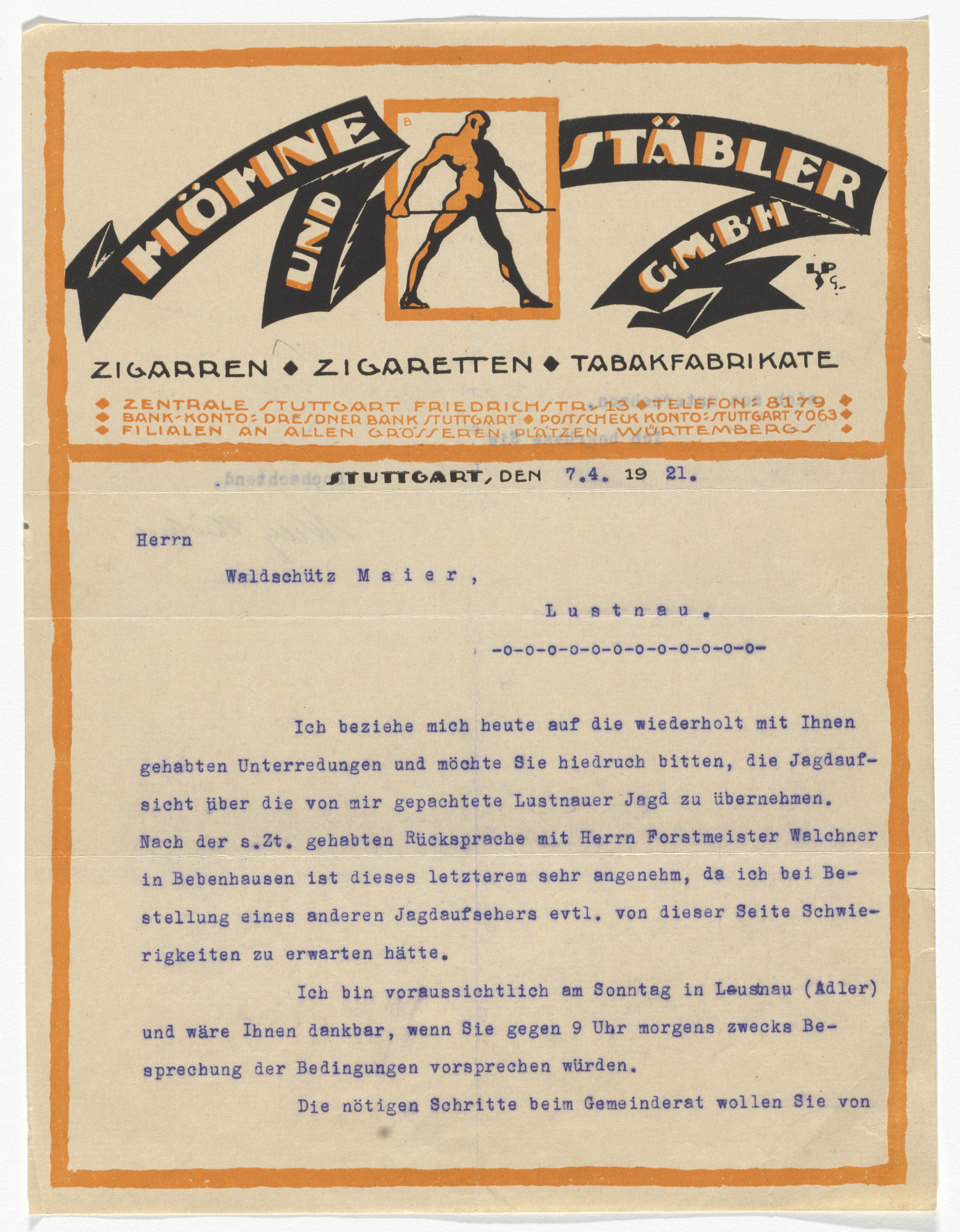 Unknown Designer Hohne Und Stabler Gmbh Letterhead Letter To