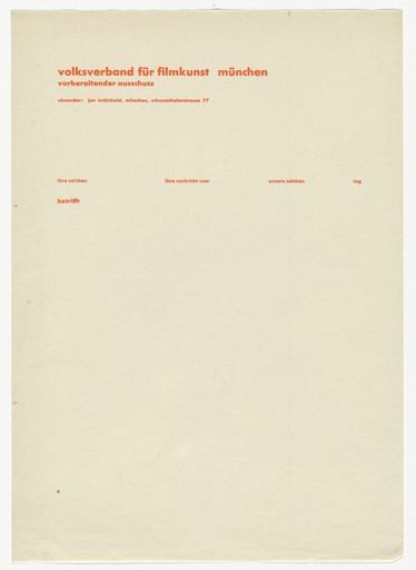 Jan Tschichold. Volksverband für Filmkunst München letterhead. c.1928