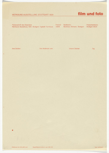 Jan Tschichold. Film und Foto exhibition letterhead. 1929