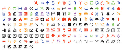 The image contains rows of various colorful icons, including symbols, objects, and signs, in red, blue, green, orange, purple, and black. Icons include items like arrows, hearts, clocks, and animals. This is an AI generated description. To give feedback, email ai@moma.org.