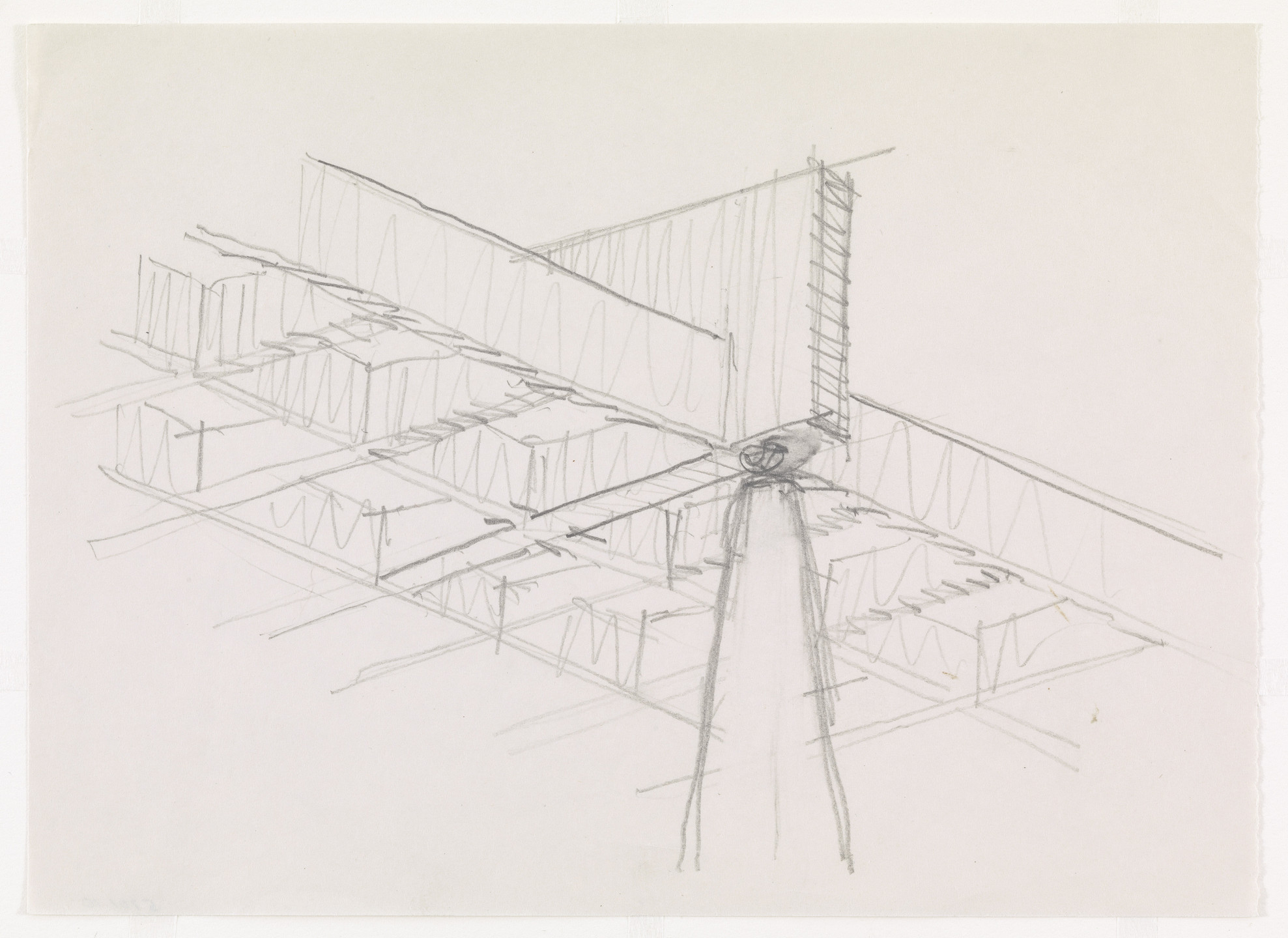 Ludwig Mies van der Rohe. Ron Bacardi y Compania, S.A., Administration Building, project, Santiago, Cuba, Column top and ceiling. Perspective. 1957
