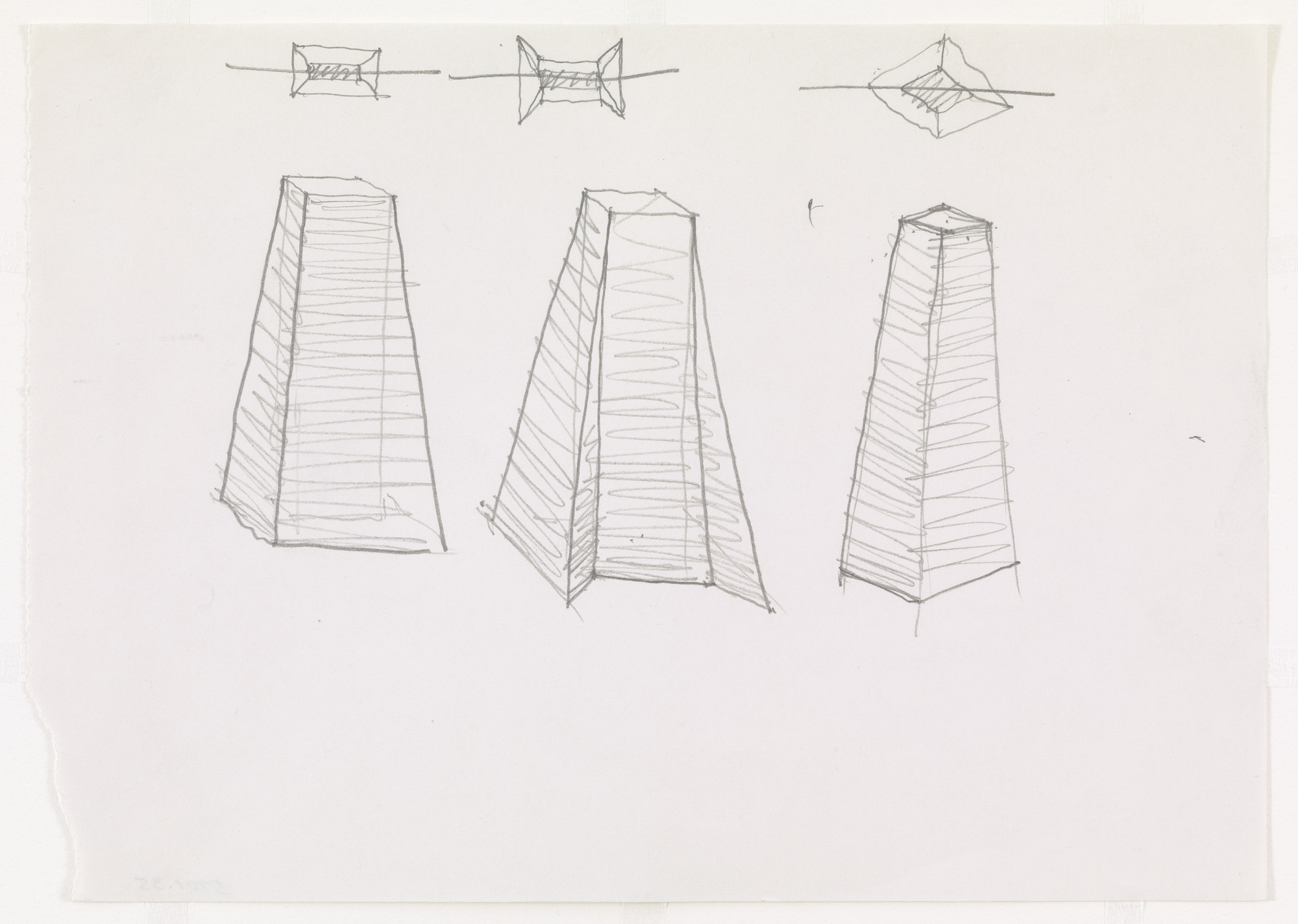 Ludwig Mies van der Rohe. Ron Bacardi y Compania, S.A., Administration Building, project, Santiago, Cuba, Column. Perspectives, plans. c. 1957-60