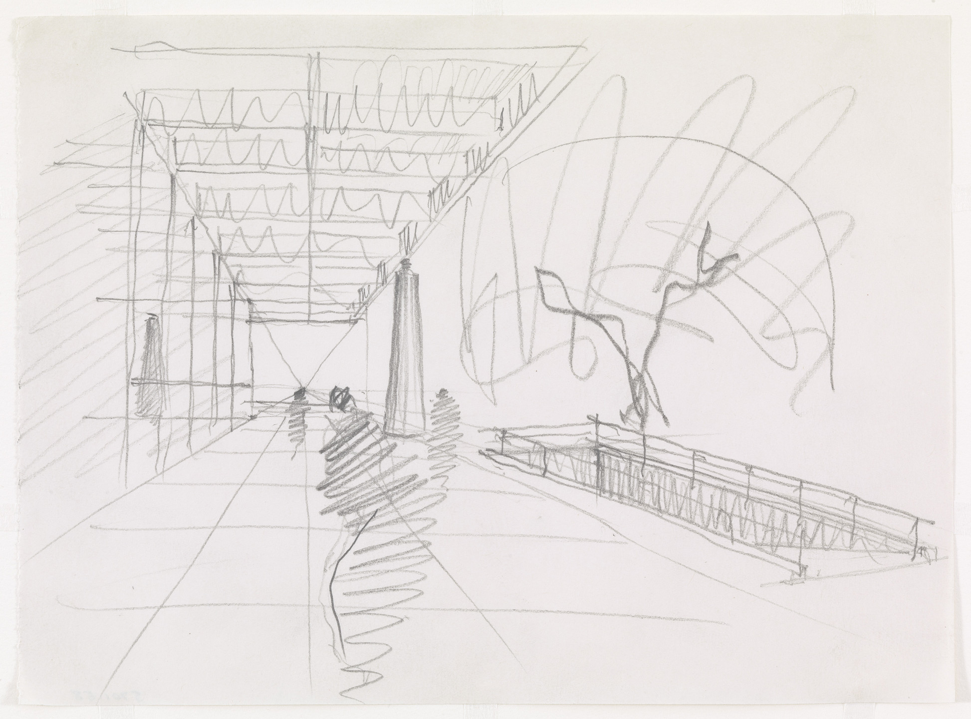 Ludwig Mies van der Rohe. Ron Bacardi y Compania, S.A., Administration Building, project, Santiago, Cuba, Exterior perspective. 1957
